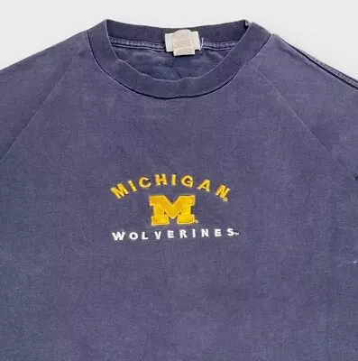 Vintage University Of Michigan Wolverines Blue 90s Embroidered T Shirt Adult L • $15