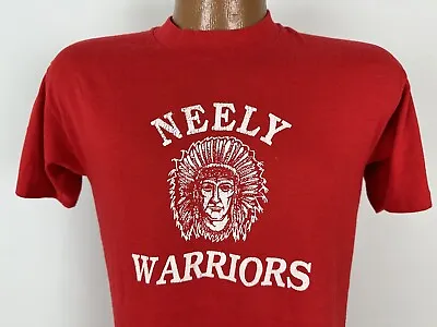 Vintage 70s 80s Neely Warriors T-Shirt Adult M Tight Chief School Sports Red USA • $29.99