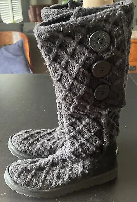 UGG Australia Lattice Cardy Knit Sweater Boots Women's Size Black • $21.90
