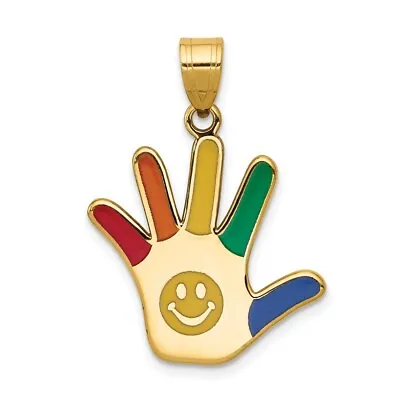 14k Enameled Autism W/Smiley Face Handprint Pendant • £346.64