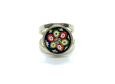 Vintage 1973 Sterling Silver Caithness Glass Millefiori Ring  - Size L US 6 • £50