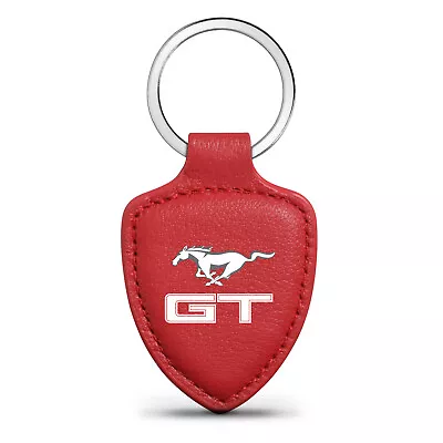 Ford Mustang GT Red Real Leather Shield-Style Key Chain • $19.99