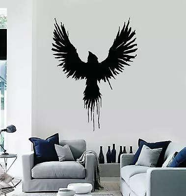 Vinyl Wall Decal Raven Gothic Bird Decor Black Wings Stickers Mural (g3116) • $109.36