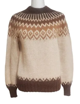 Andean Imports S Brown Fair Isle Sweater Hand Knitted Alpaca Wool • £39.57