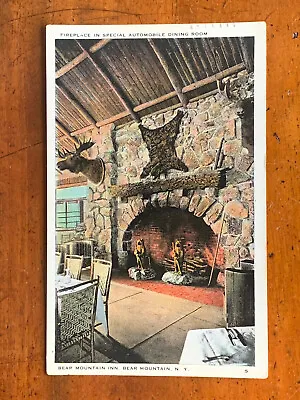 New York NY Bear Mountain Inn Fireplace & Moose Head PM 1927 • $6.50