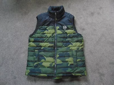 Men's Hollister Full Zip Padded Sherpa Fleece Lined Camo Green Gilet Size UK S • £18.99