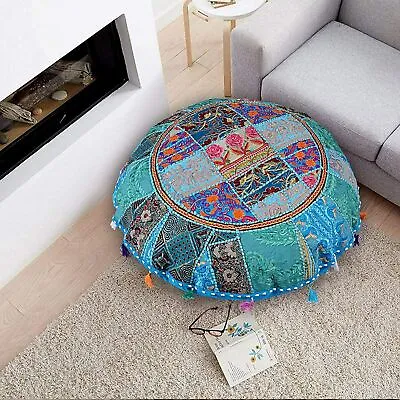£8.99 • Buy 18  Round Cushion Pillow Cover Patchwork Sofa Floor Throw Indian Ethnic Decor