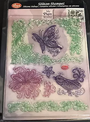 Viva Decor My Paper World Clear Stamp Set - Butterfly Bird Flower Corners • £3.99