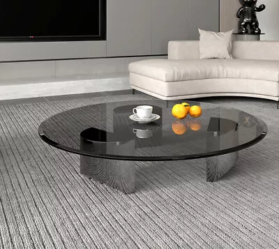 Tempered Glass Coffee Table 53in Round Coffee Table Modern Metal Home Decoration • $739