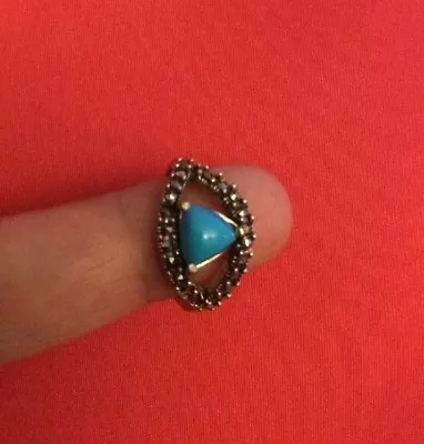 .925 Genuine Sterling SILVER  Marcasite Ring With Lab Created Blue Turquoise 7.5 • $14.98