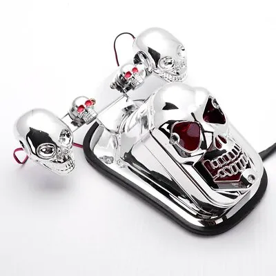 Chrome Motorcycle Skull LED Brake Stop Tail Light Turn Signals Lamp For Harley • $22.99