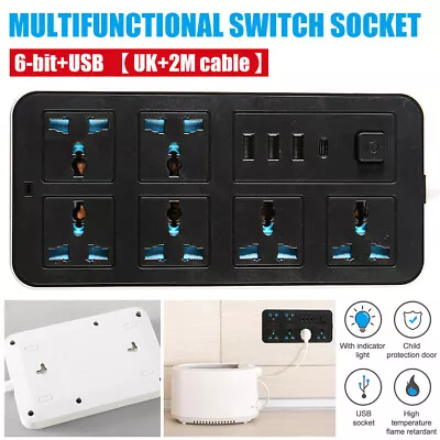 £12.79 • Buy Extension Lead Cable Electric Mains Power 6 Gang Way UK Plug Socket 4 USB Slots