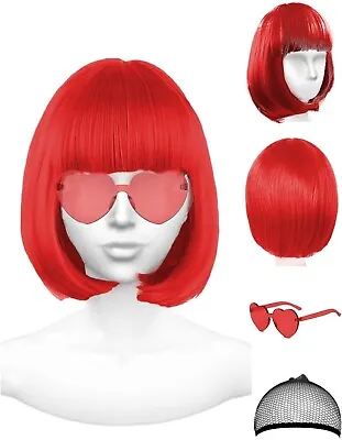 WOMEN’S SEXY SHORT BOB CUT FANCY DRESS WIGS/ Cos-play Fun + Glasses New • £3