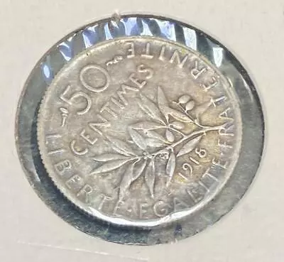 1918 French 50 Centimes Silver Coin #2 • $0.99