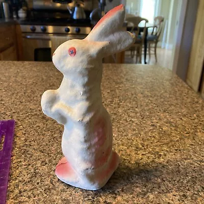 Vintage Paper Mache Rabbit White Pink • $20