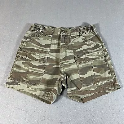 Cabelas Shorts Mens 32 Cargo Camo Canvas Hiking Elastic Waist 5  Inseam • $24.99