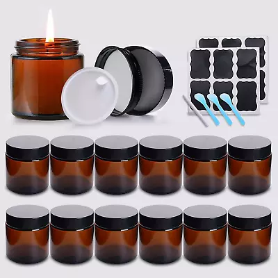 Roemey 12 Pack 4oz Amber Glass Jars With LidsCosmetic Containers With Metal And • $23.68