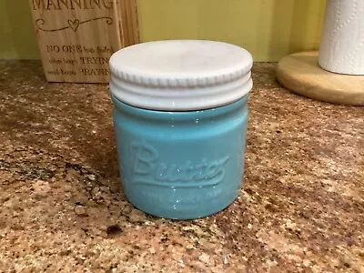 Dowan French Butter Bell Keeper Crock Ceramic Jar Turquoise Blue White Lid Round • $10