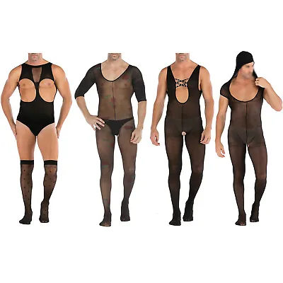 Sexy Mens Mesh Pantyhose Footed Sheer See Through Tights Full Body Stockings • $4.59