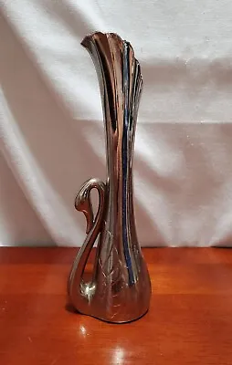 Vintage 1960s Art Nouveau Style Silver Metal 7  Swan Bud Vase Made In Hong Kong • $7.97