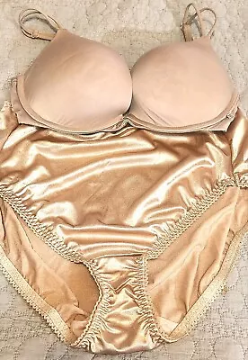 VERY SEXY Gold Victoria's Secret Push Up Bra With Gold Satin Cheer Panties  • $45