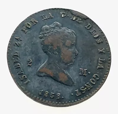 Spain 2 Maravedis 1858 BARCELONA Mint  Isabel II KM# 532.1 • $49.95