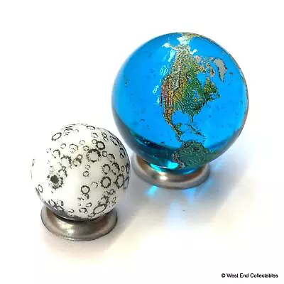 22mm Detailed Solid Glass Earth Globe And15mm Moon Marble - Cosmic World Planet • $15.05