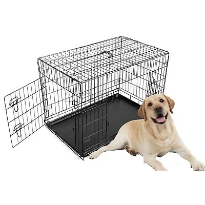 £42.99 • Buy 36  Folding Pet Dog Puppy Metal Training Cage Crate Carrier Large Black 2 Doors 