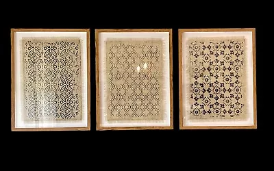Set Of 3 Pottery Barn Framed Textile Wall Art Pictured  RETIRED $1400.00 • $699.30