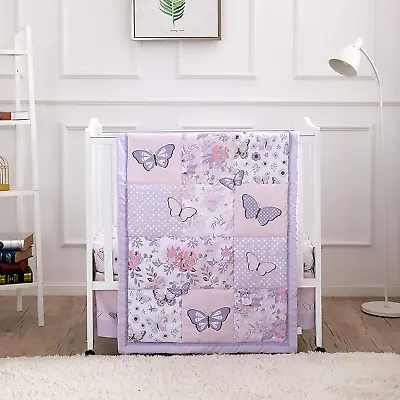 Pastel Purple Butterfly Baby Nursery Mini/Portable Crib Bedding Set For Girls 3 • $115.40