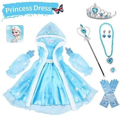£7.99 • Buy Girls Fancy Dress Up Princess Frozen Elsa Costume Outfit Party Cosplay Cape Gift