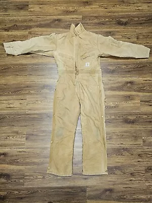 Carhartt X01 BRN Vintage Made In USA Insulated Duck Canvas Work Coveralls 40 Reg • $59.90