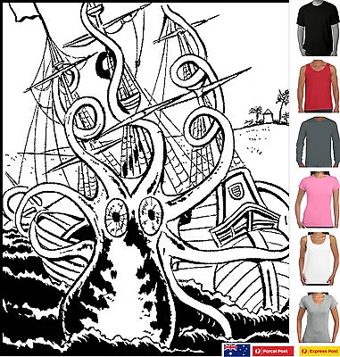 Octopus Kraken Squid Ship  Diver Funny T-shirts Women's Men's Scuba Aquatic Size • $22.95