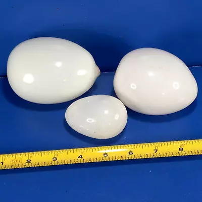 White Milk Glass Hand Blown 3 Nesting Eggs Vintage Easter Laying Hen • $35.95
