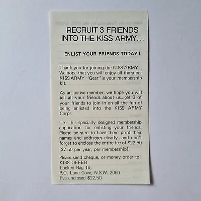 Kiss Aucoin Memorabilia - 1980 Kiss Army Recruit Friends Small Form • $39.59