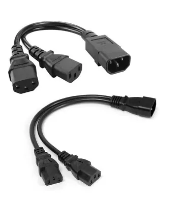 30cm IEC Mains Splitter Cable C14 Plug To 2 X C13 Socket Y Lead - Black • £7.90