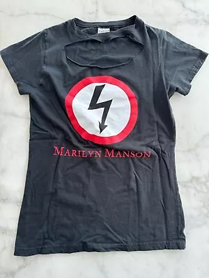 Vintage Marilyn Manson Arrow Bolt T Shirt T-Shirt Black &Red Logo Size Small Cut • $23