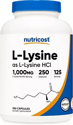 Nutricost L-Lysine 1000mg Per Serving (250 & 500 Capsules) Bottle • $52.99