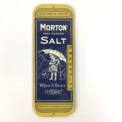 VTG Morton Salt Metal Wall Advertising Sign Thermometer Chicago READ • $59.99