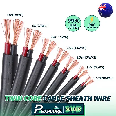 Twin Core Marine Battery Cable Insulated Red Black Sheath Automotive Copper Wire • $11.99