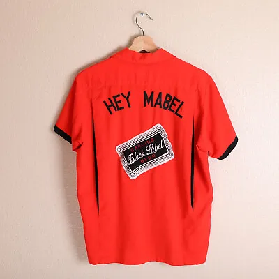 Vtg 50s Advertising Rayon Bowling Shirt  Hey Mabel  Carling Black Label Beer M/L • $325