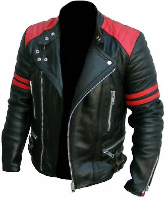 Mens Leather Jackets Soft Biker-Style Moto Classic Design Red And Black Vintage  • $80.88