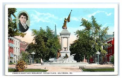 1924 BALTIMORE MD Postcard-  FRANCIS SCOTT KEY MONUMENT EUTAW PLACE BALTIMORE M • $7.69