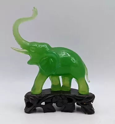 Vita Vintage Faux Jade Elephant Figurine Green Black Made In Hong Kong • $10.49