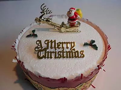 Gold Christmas Cake Topper A MERRY Xmas Cake Cupcake Yule Decorations PLASTIC -N • £3.79