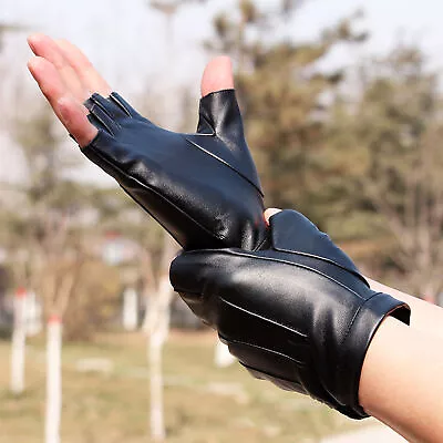 Men Driving Gloves Everyday Wear Waterproof Faux Leather Half Finger For Outdoor • $8.53