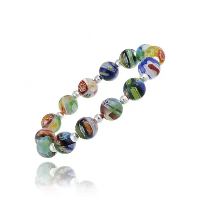 Murano Glass Millefiori Bracelet With Silver Beads • $12.99