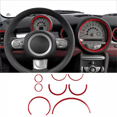 For Mini Cooper 2007-10 Red Carbon Fiber Interior Dashboard Ring Cover Trim 8Pcs • $40.86