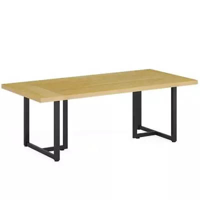 BYBLIGHT Pedestal Dining Table 70.9 L X 31.5 W Solid Wood Rectangle Oak Black • $209.62