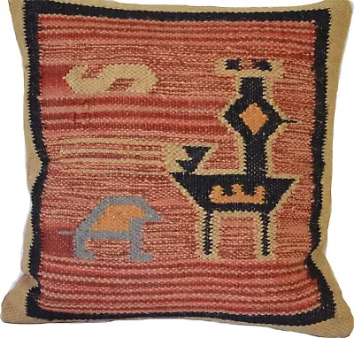 Kilim Cushion Covers Bird 50cm Wool Jute Floor Indian Persian Moroccan Handmade • $46.16